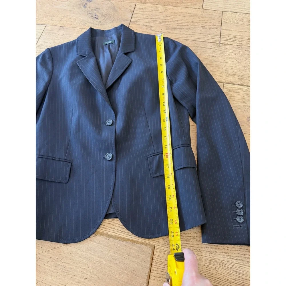 J.Crew Super 110s Wool Navy Pinstripe Blazer Jacket with Crest Undercollar (412)